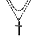 LUXEJEW Stainless Steel Cross Necklaces for Men Rope Chain Box Chain Black Silver Gold Layered Cross Pendant Necklace for Men Women 16-26 Inches