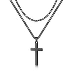 LUXEJEW Stainless Steel Cross Necklaces for Men Rope Chain Box Chain Black Silver Gold Layered Cross Pendant Necklace for Men Women 16-26 Inches
