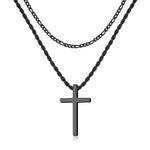 LUXEJEW Silver Gold Black Mens Cross Necklaces Stainless Steel Cuban Link Chain Rope Chain Layered Cross Pendant Necklace for Men 16-26 Inches