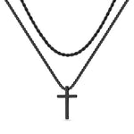 LUXEJEW Stainless Steel Cross Necklaces for Men Rope Chain Box Chain Black Silver Gold Layered Cross Pendant Necklace for Men Women 16-26 Inches