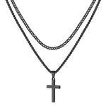 LUXEJEW Stainless Steel Cross Necklaces for Men Cuban Link Chain Box Chain Black Silver Gold Layered Cross Pendant Necklace for Men Women 16-26 Inches