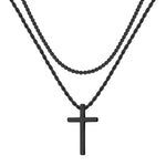 LUXEJEW Stainless Steel Cross Necklaces for Men Rope Chain Box Chain Black Silver Gold Layered Cross Pendant Necklace for Men Women 16-26 Inches