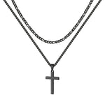 LUXEJEW Stainless Steel Cross Necklaces for Men Rope Chain Box Chain Black Silver Gold Layered Cross Pendant Necklace for Men Women 16-26 Inches