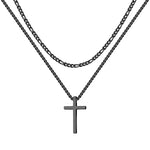 LUXEJEW Stainless Steel Cross Necklaces for Men Rope Chain Box Chain Black Silver Gold Layered Cross Pendant Necklace for Men Women 16-26 Inches
