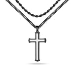 LUXEJEW Stainless Steel Cross Necklaces for Men Rope Chain Box Chain Black Silver Gold Layered Cross Pendant Necklace for Men Women 16-26 Inches