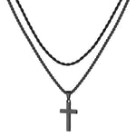 LUXEJEW Stainless Steel Cross Necklaces for Men Rope Chain Box Chain Black Silver Gold Layered Cross Pendant Necklace for Men Women 16-26 Inches