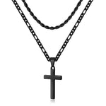 LUXEJEW Stainless Steel Cross Necklaces for Men Rope Chain Box Chain Black Silver Gold Layered Cross Pendant Necklace for Men Women 16-26 Inches