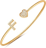 Gold Initial Bracelets for Women Girls, 14K Gold Plated Gold Bangle Bracelets for Women Girls Dainty Gold Initial Bracelets Heart Bracelets for Women Girls Bridesmaids Bracelets Gifts