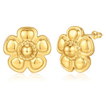 Chunky golden Flower Earrings for Women, 14K golden Plated Statement Earrings for Women Button Earrings for Women Big golden Flower Stud Earrings for Women Lightweight Chunky golden Earrings for Women Trendy