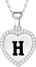 Solid 925 Sterling Silver Initial Necklaces Stunning Heart Necklace with Zircon StonesChoker Necklaces Jewelry Gift for Women Wife