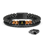 LUXEJEW Beaded Leather Initial Bracelets for Men, 6mm Matte Agate Stone Handmade Bracelets with Adjustable Stainless Steel Magnetic Clasp Mens Jewelry Gifts