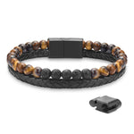 LUXEJEW Layered Leather Beads Bracelets for Men,Braided Leather Tiger Eye Lava Rock Stone Bracelets for Men with Stainless Steel Magnetic Clasp Anxiety Stress Relief Bracelet Gifts for Men