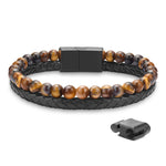 LUXEJEW Layered Leather Beads Bracelets for Men,Braided Leather Tiger Eye Lava Rock Stone Bracelets for Men with Stainless Steel Magnetic Clasp Anxiety Stress Relief Bracelet Gifts for Men