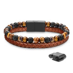 LUXEJEW Leather Beaded Bracelets for Men Women Natural 6MM Stone Adjustable Magnetic Clasp Bracelet Jewelry Gifts for Men