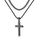 LUXEJEW Silver Gold Black Mens Cross Necklaces Stainless Steel Cuban Link Chain Rope Chain Layered Cross Pendant Necklace for Men 16-26 Inches