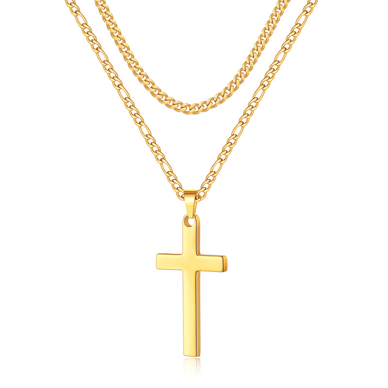 LUXEJEW Stainless Steel Cross Necklaces for Men Rope Chain Box Chain Black Silver Gold Layered Cross Pendant Necklace for Men Women 16-26 Inches