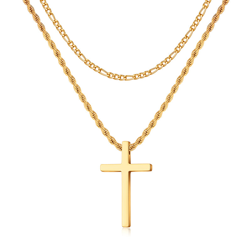 LUXEJEW Silver Gold Black Mens Cross Necklaces Stainless Steel Cuban Link Chain Rope Chain Layered Cross Pendant Necklace for Men 16-26 Inches