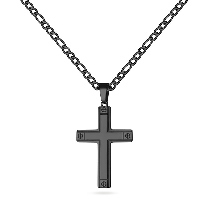 LUXEJEW Stainless Steel Cross Necklaces for Men Figaro Chain Black Silver Gold Cross Pendant Necklace for Men Women 16-24 Inches