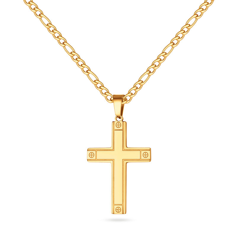 LUXEJEW Stainless Steel Cross Necklaces for Men Figaro Chain Black Silver Gold Cross Pendant Necklace for Men Women 16-24 Inches