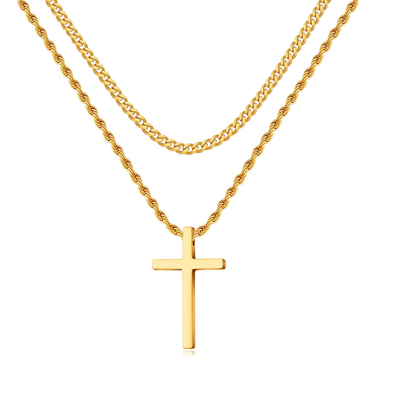LUXEJEW Silver Gold Black Mens Cross Necklaces Stainless Steel Cuban Link Chain Rope Chain Layered Cross Pendant Necklace for Men 16-26 Inches