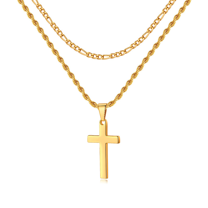 LUXEJEW Silver Gold Black Mens Cross Necklaces Stainless Steel Cuban Link Chain Rope Chain Layered Cross Pendant Necklace for Men 16-26 Inches