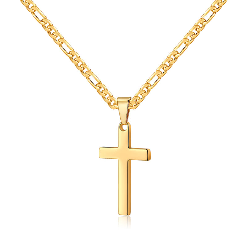 LUXEJEW Stainless Steel Cross Necklaces for Men Figaro Chain Black Silver Gold Cross Pendant Necklace for Men Women 16-24 Inches