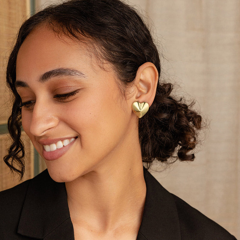 golden Silver Chunky Heart Earrings for Women Lightweight 14k golden Plated Statement Stud Earrings for Women Trendy Jewelry Gifts