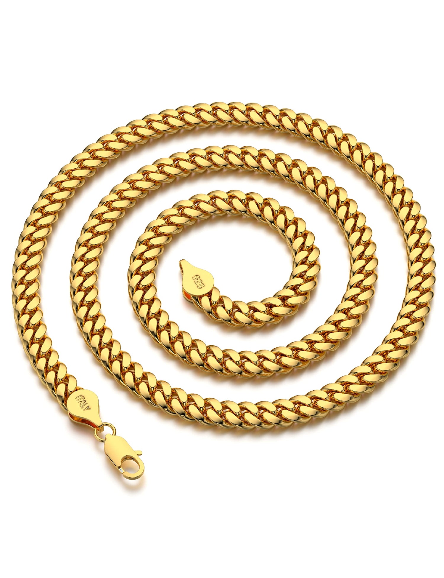 Waitsoul 925 Sterling Silver Cuban Chain Lobster Clasp 7/8/10mm Silver/Gold Over Cuban Link Curb Chain Necklace for Men Women Diamond Cut 16-30 Inches