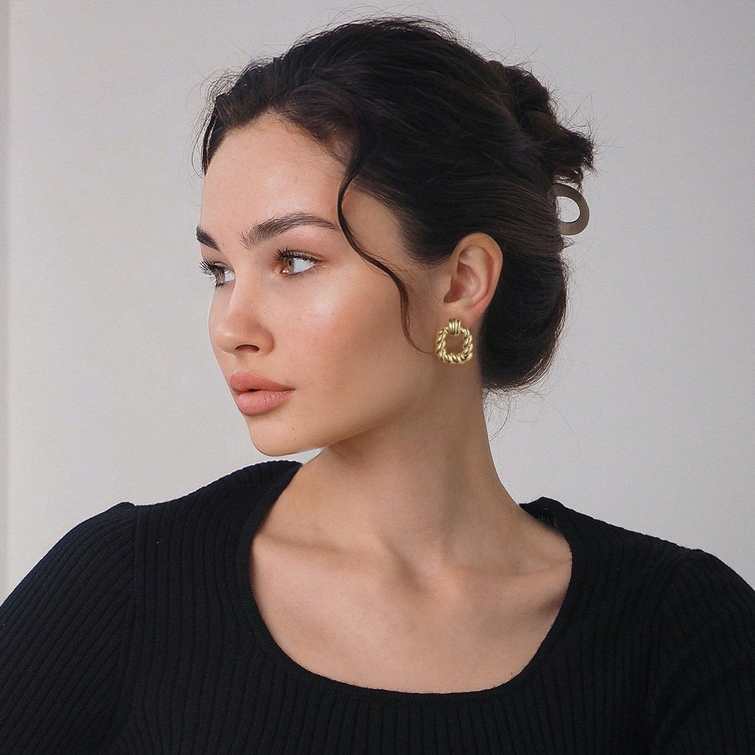 Chunky golden Earrings for Women, 14K golden Plated Statement Earrings for Women Trendy Geometric Square Stud Earrings for Women golden Door Knocker Earrings for Women Lightweight golden Jewelry for Women