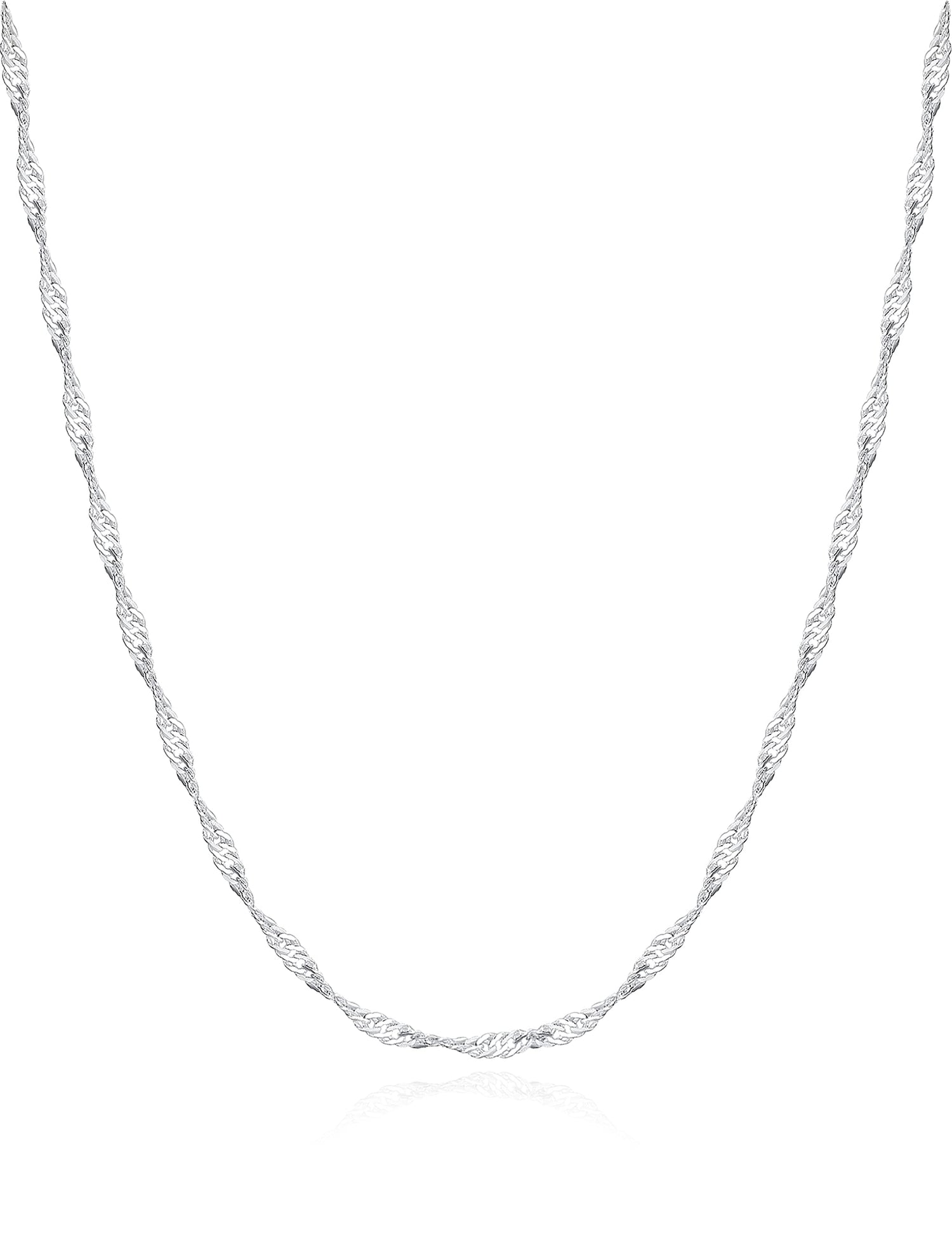 Waitsoul 925 Sterling Silver Singapore Chain Lobster Clasp 2mm Necklace for Women Silver Chain for Women Silver Necklace Chain 16/18/20/22/24/26/30 Inch Gifts for Her