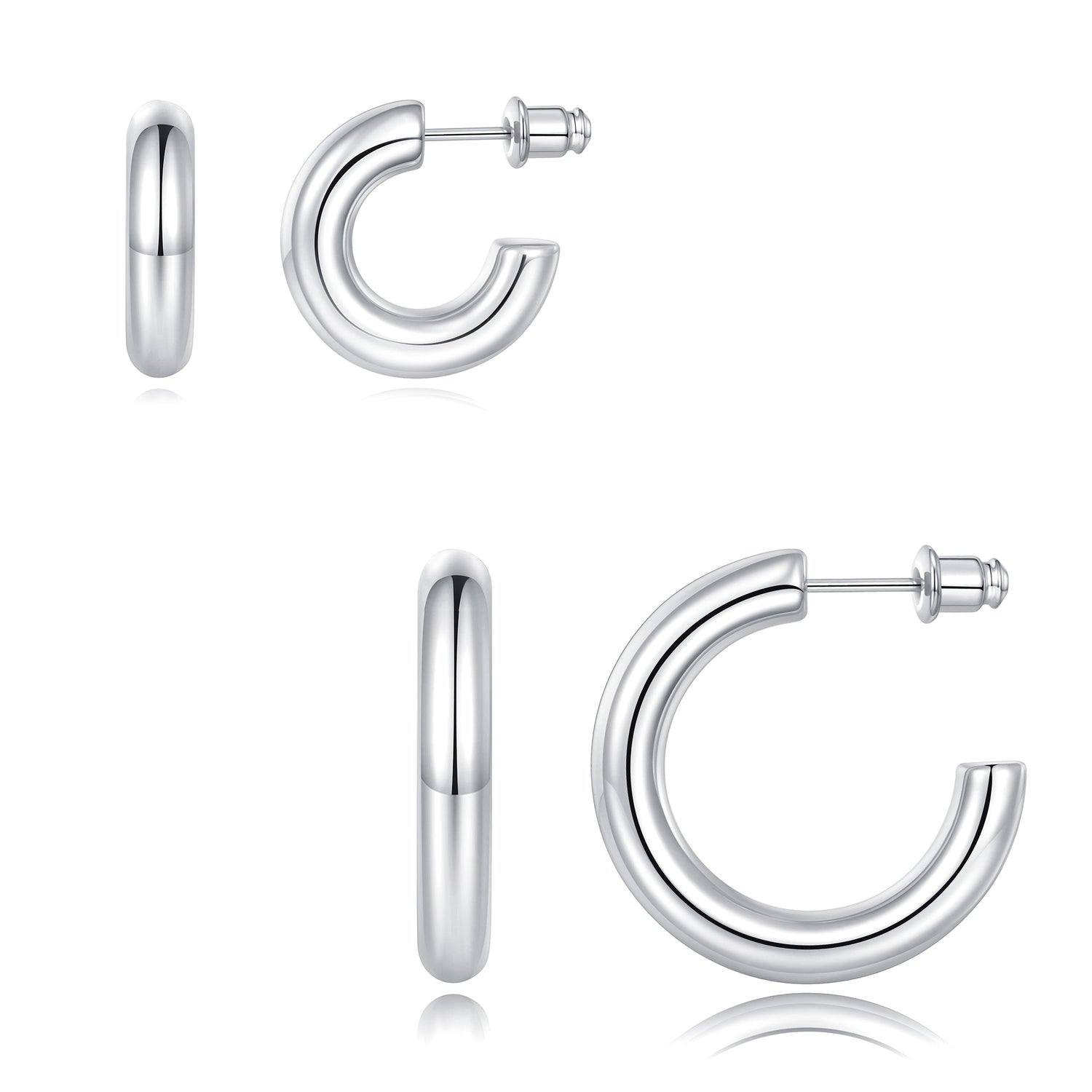 Chunky golden Hoop Earrings Set 14K golden and silver Plated Open Hoops Earrings Lightweight Small golden Hoop Earrings 20/30/40/50mm