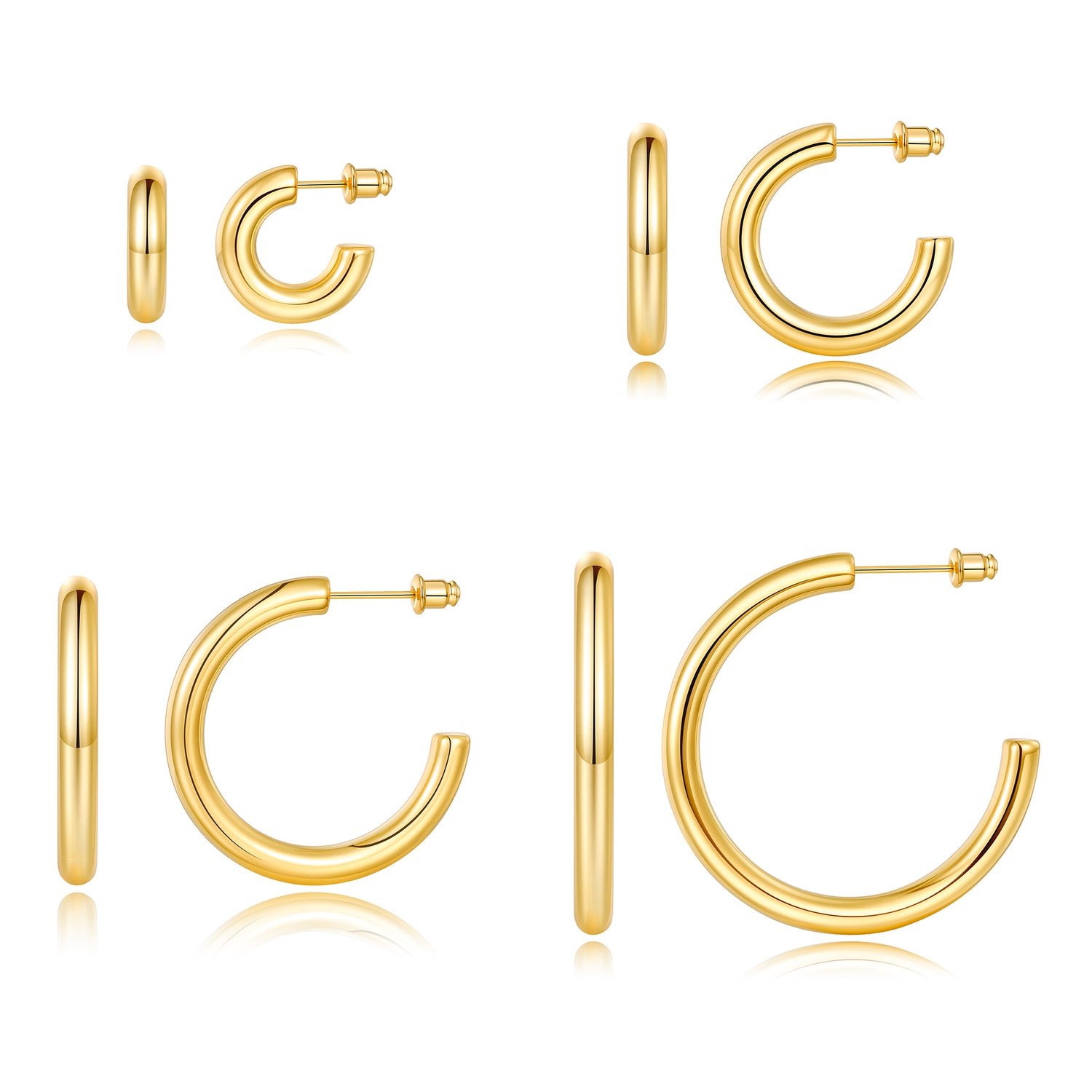 Chunky golden Hoop Earrings Set 14K golden and silver Plated Open Hoops Earrings Lightweight Small golden Hoop Earrings 20/30/40/50mm