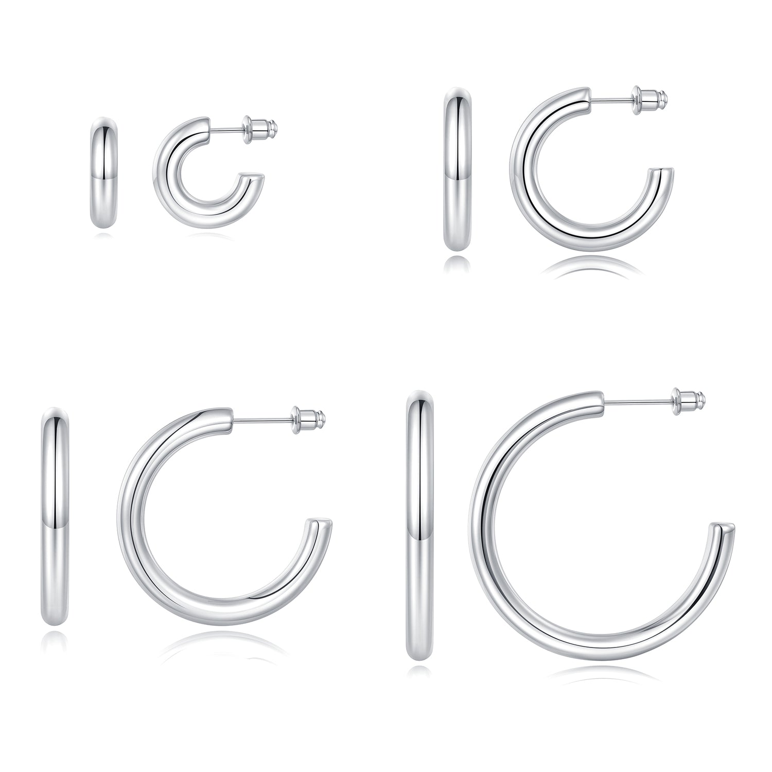 Chunky golden Hoop Earrings Set 14K golden and silver Plated Open Hoops Earrings Lightweight Small golden Hoop Earrings 20/30/40/50mm