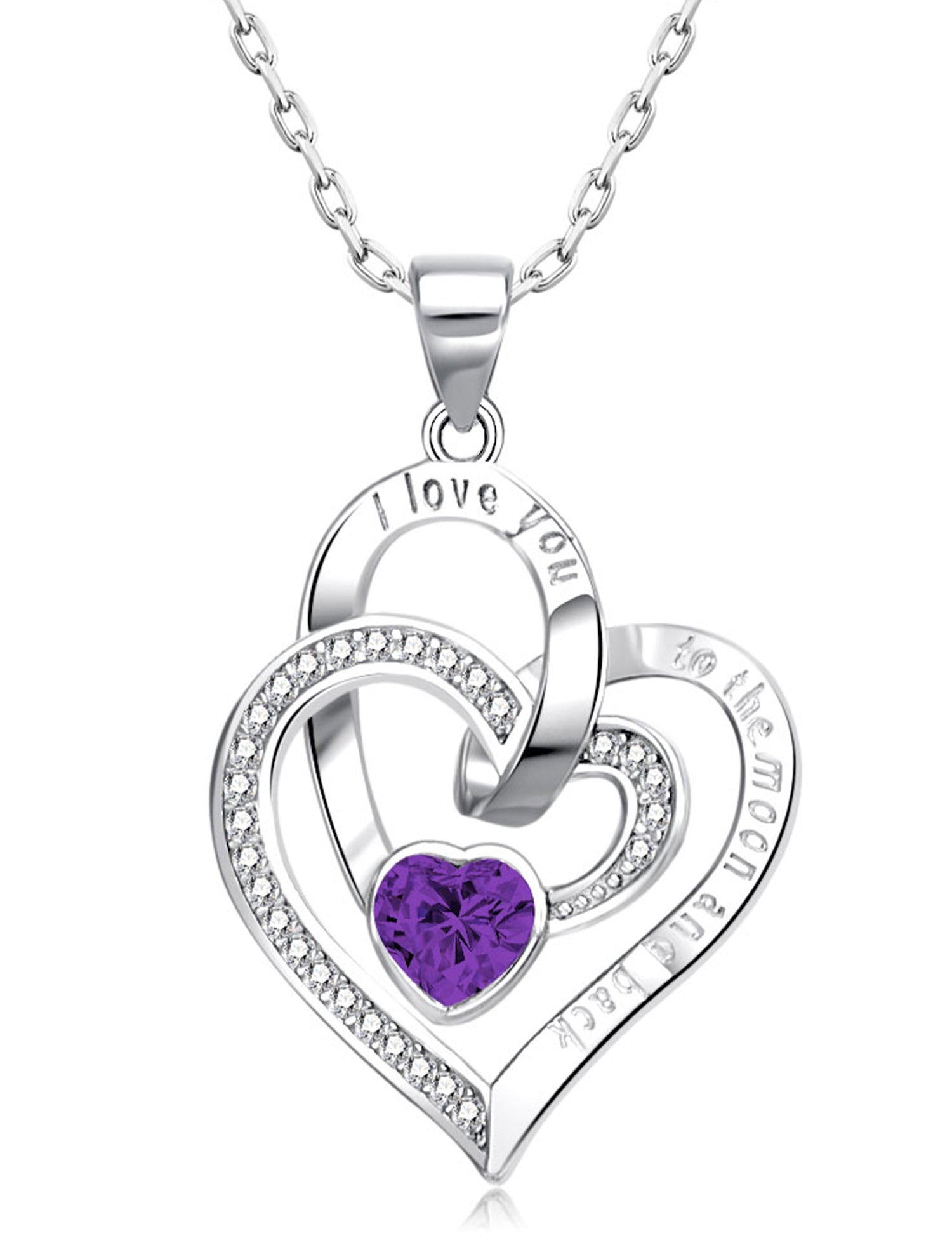 925 Sterling Silver Love Heart Birthstone Necklaces Silver Necklace Zircon Pendant Necklaces for Women Jewelry Gift for Women Wife Her Valentines Gift