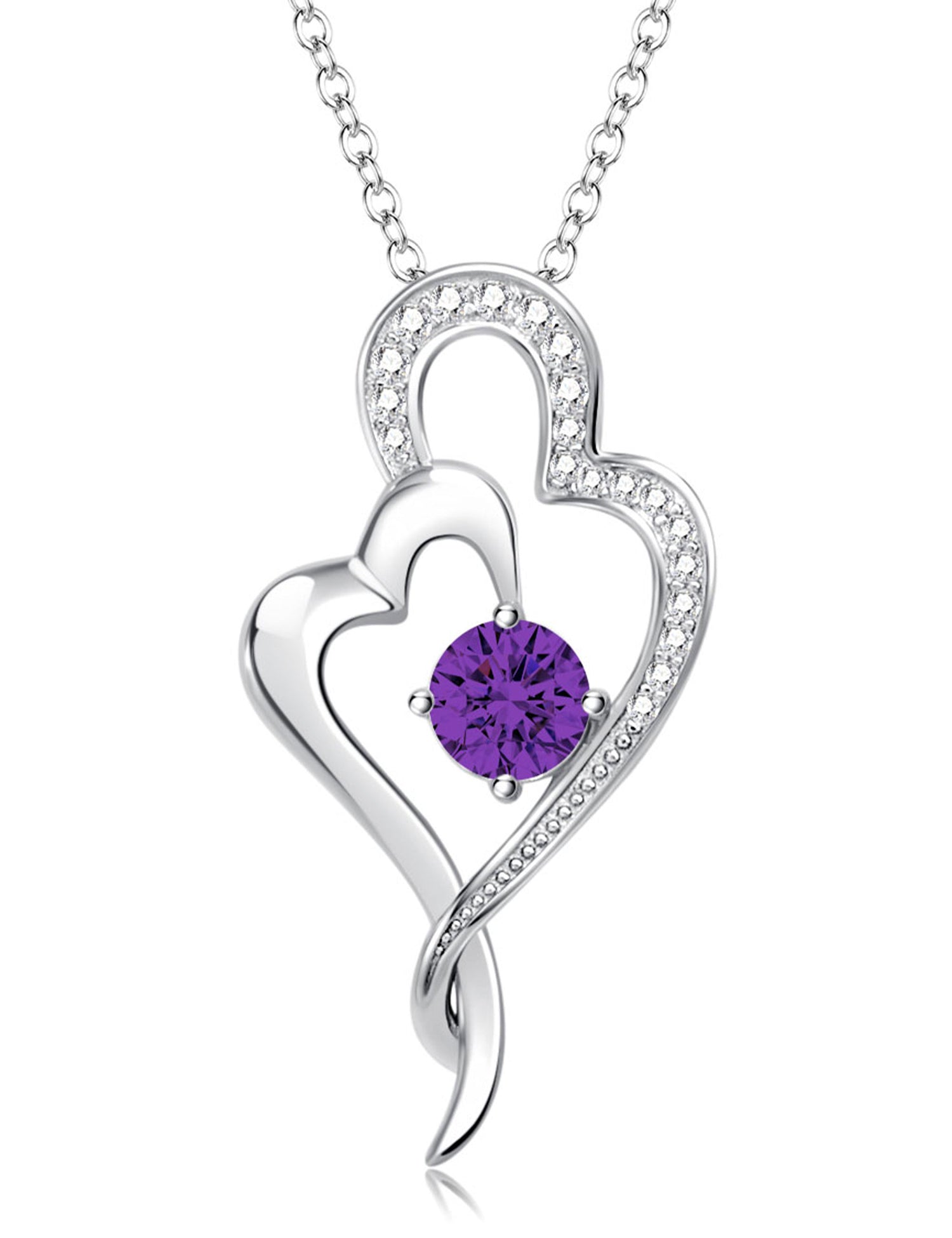 925 Sterling Silver Love Heart Birthstone Necklaces Silver Necklace Zircon Pendant Necklaces for Women Jewelry Gift for Women Wife Her Valentines Gift