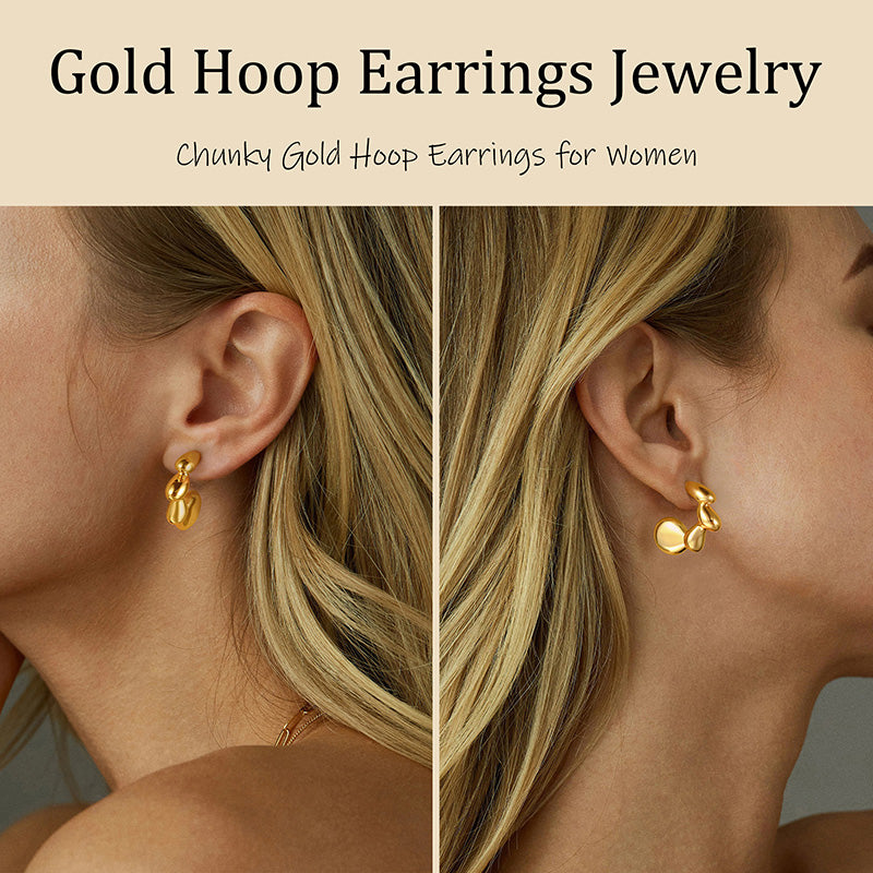 Gold Hoop Earrings for Women,14K Gold Plated Chunky Gold Hoop Earrings for Women Trendy Fashion Jewelry