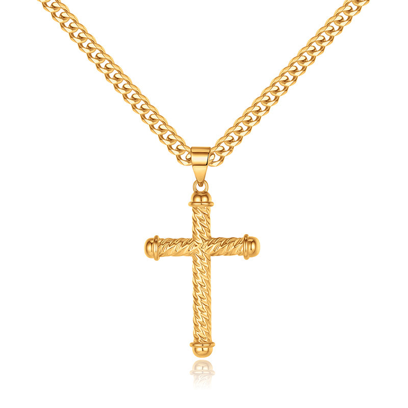 LUXEJEW Cross Necklace for Men, Silver Black Gold Stainless Steel Cuban Chain Cross Pendant Necklace for Men