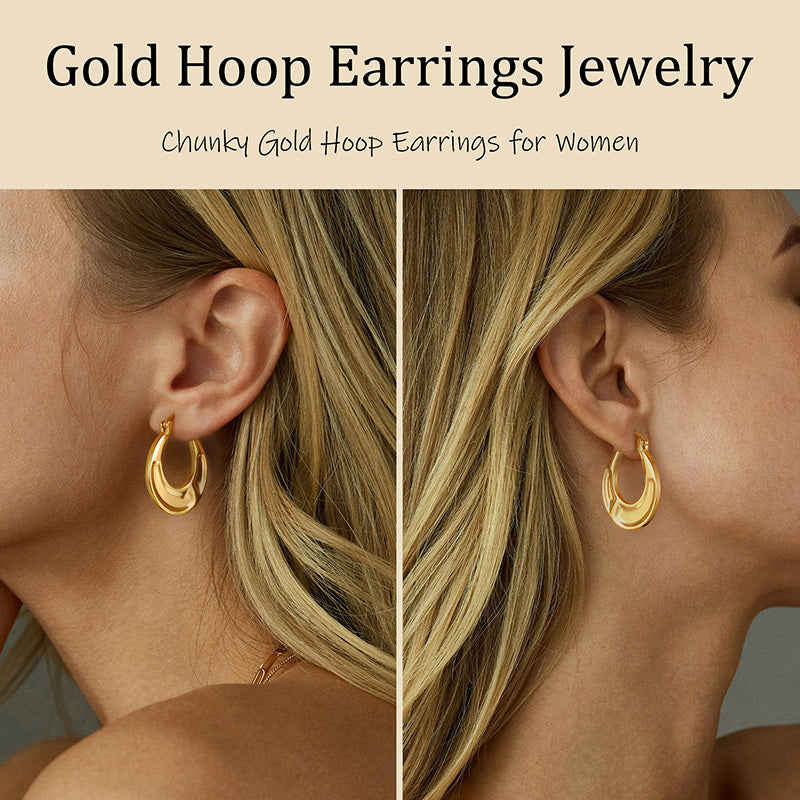Gold Hoop Earrings for Women,14K Gold Plated Chunky Gold Hoop Earrings for Women Trendy Fashion Jewelry