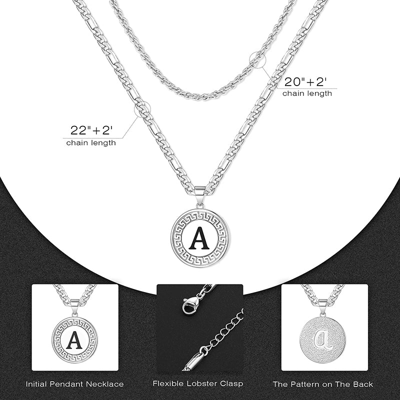 LUXEJEW Layered Initial Necklaces for Men, Stainless Steel Silver Cuban Chain Rope Chain Mens Chain Initial Necklace Letter Pendant Initial Necklace for Men Women Jewelry Gifts