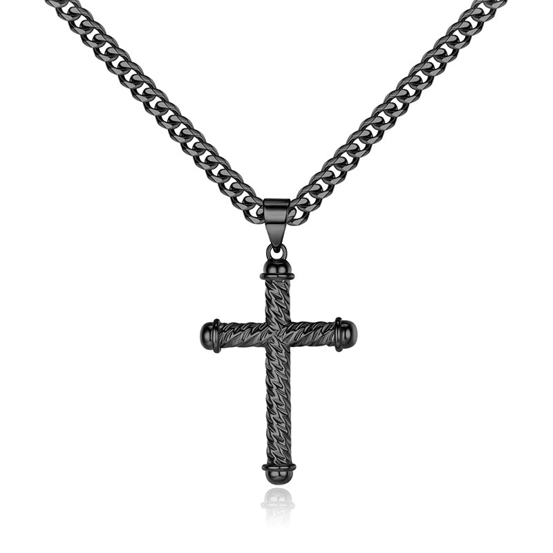 LUXEJEW Cross Necklace for Men, Silver Black Gold Stainless Steel Cuban Chain Cross Pendant Necklace for Men