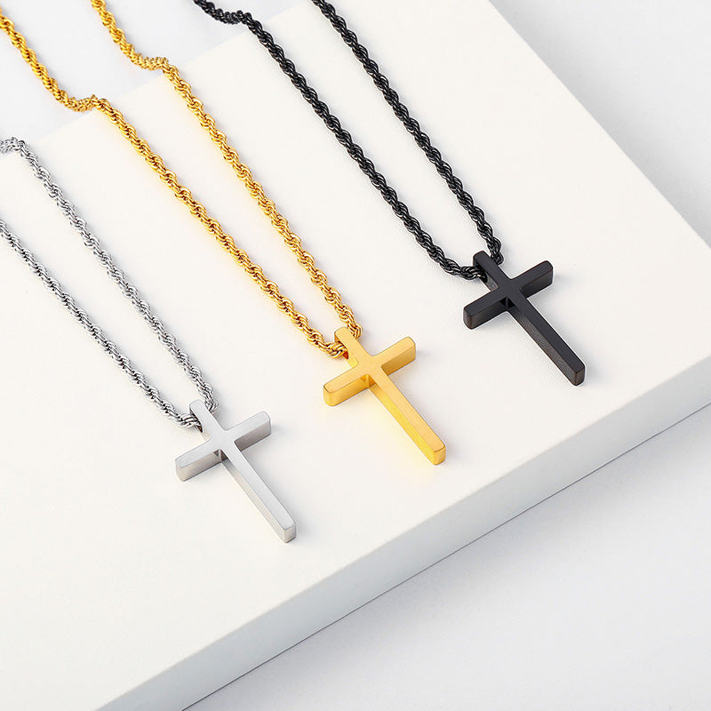 LUXEJEW Stainless Steel Cross Necklaces for Men Rope Chain Black Silver Gold Cross Pendant Necklace for Men Women 16-24 Inches
