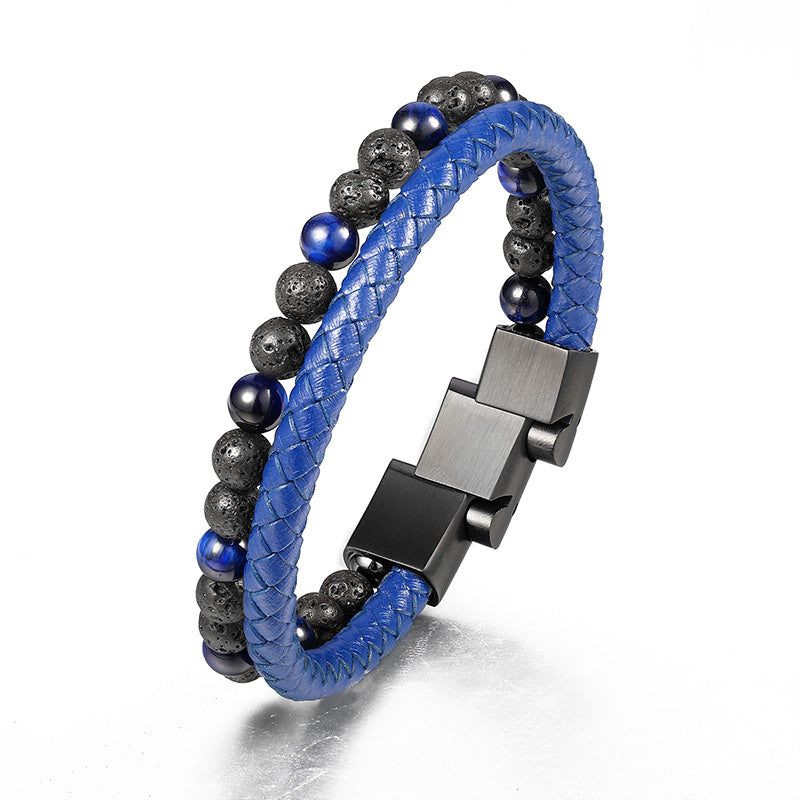 LUXEJEW Leather Beaded Bracelets for Men Women Natural 6MM Stone Adjustable Magnetic Clasp Bracelet Jewelry Gifts for Men