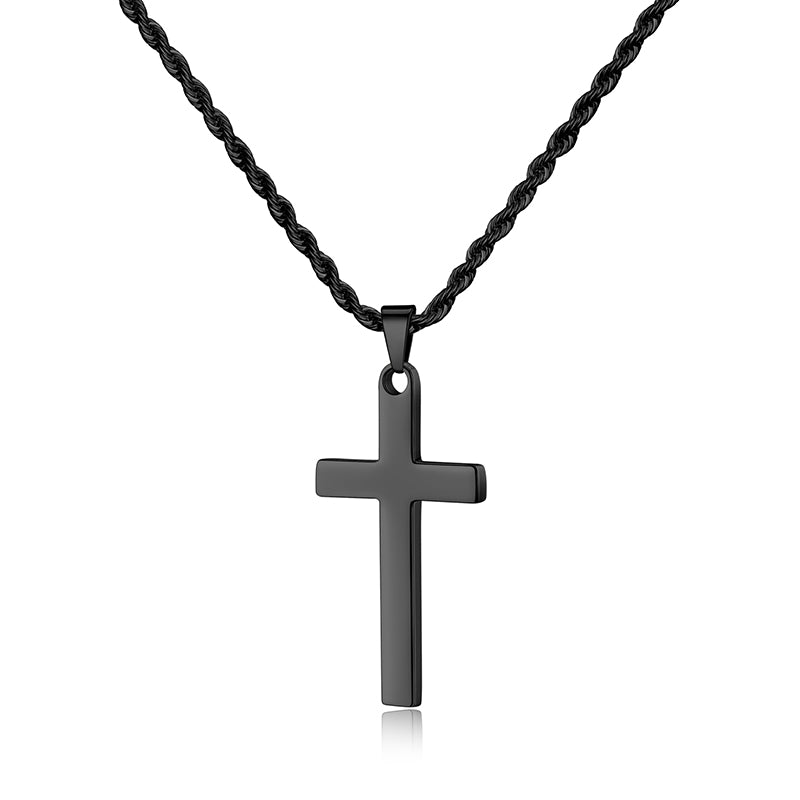 LUXEJEW Stainless Steel Cross Necklaces for Men Rope Chain Black Silver Gold Cross Pendant Necklace for Men Women 16-24 Inches