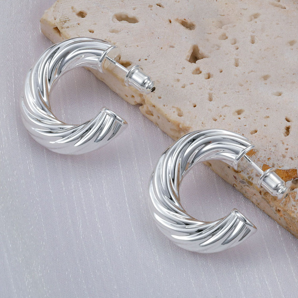 Women's silver earrings elegant fashion 933 plated silver lightweight thick silver hoop earrings women's jewelry