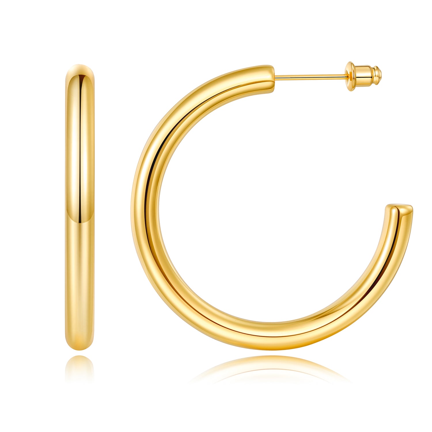 Chunky golden Hoop Earrings Set 14K golden and silver Plated Open Hoops Earrings Lightweight Small golden Hoop Earrings 20/30/40/50mm