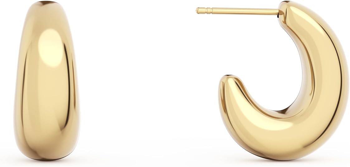 14K Gold Plated Chunky Gold Hoop Earrings