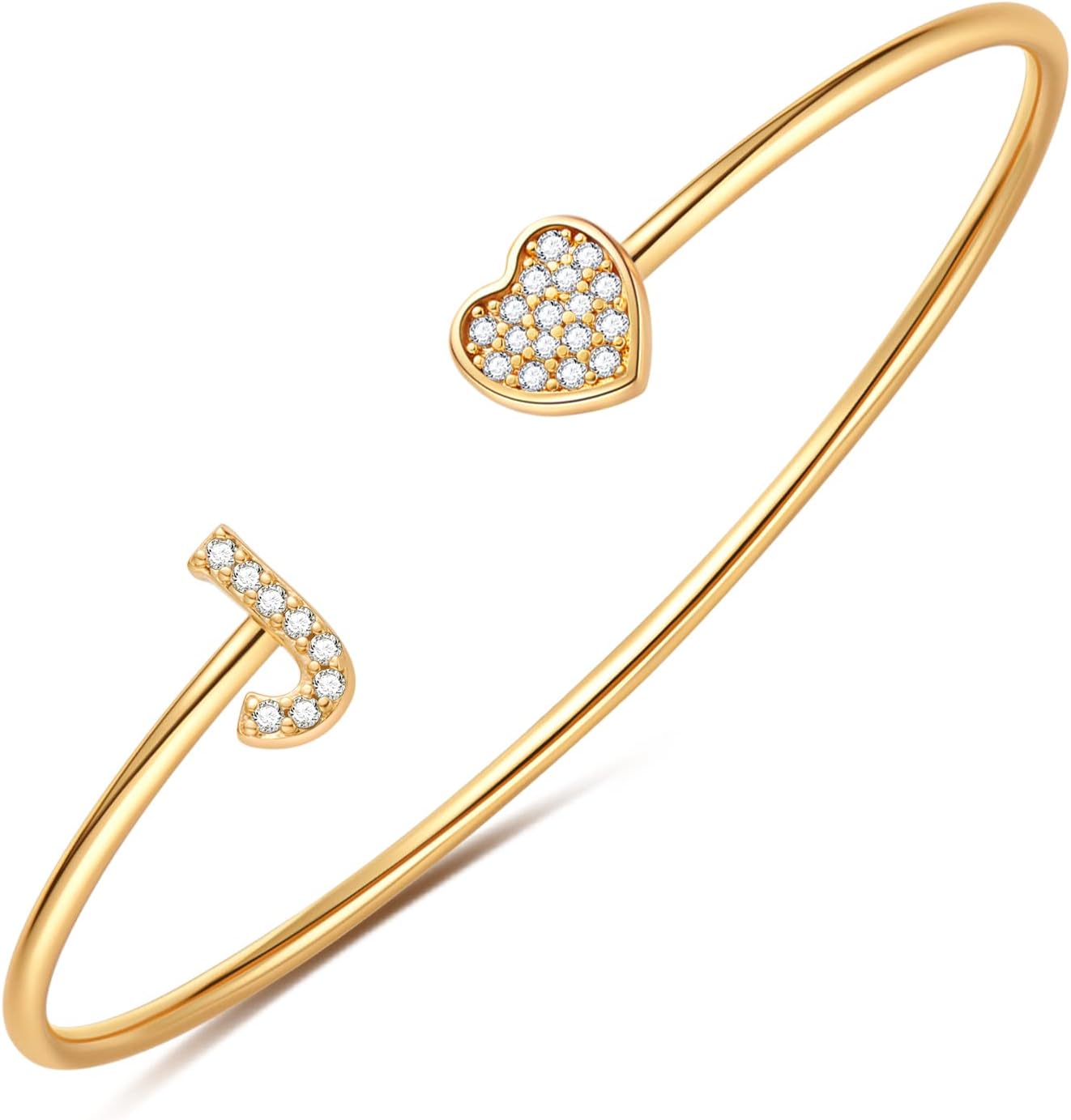 Gold Initial Bracelets for Women Girls, 14K Gold Plated Gold Bangle Bracelets for Women Girls Dainty Gold Initial Bracelets Heart Bracelets for Women Girls Bridesmaids Bracelets Gifts