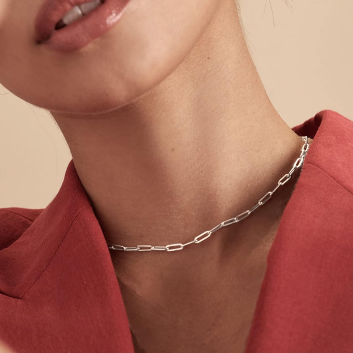 GLIVEOR 925 Sterling Silver Clasp 3mm Paperclip Chain Necklace for Women Diamond Cut Silver Chain 16, 18, 20, 22, 24, 26, 30 Inches