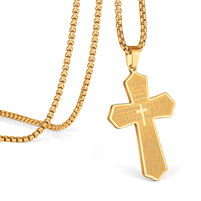 LUXEJEW Stainless Steel Cross Necklaces for Men Rope Chain Black Silver Gold Cross Pendant Necklace for Men Women 16-24 Inches