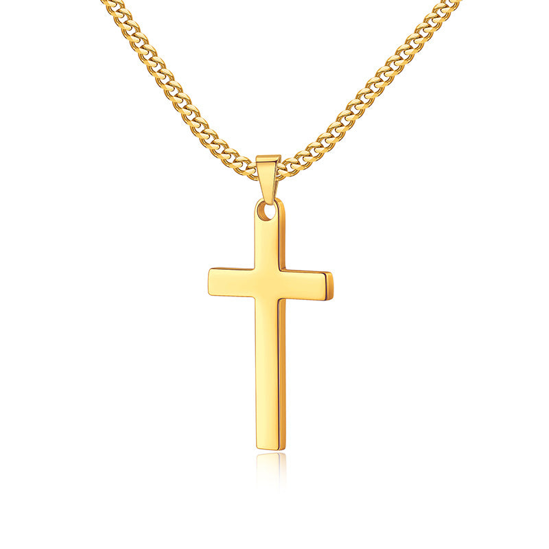 LUXEJEW Cross Necklace for Men, Silver Black Gold Stainless Steel Cuban Chain Cross Pendant Necklace for Men